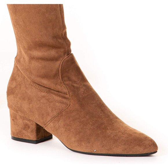 Women Brown 2 Inch Over the Knee Thigh High Suede Block Long Pointed toe Boots - Picture 6 of 7